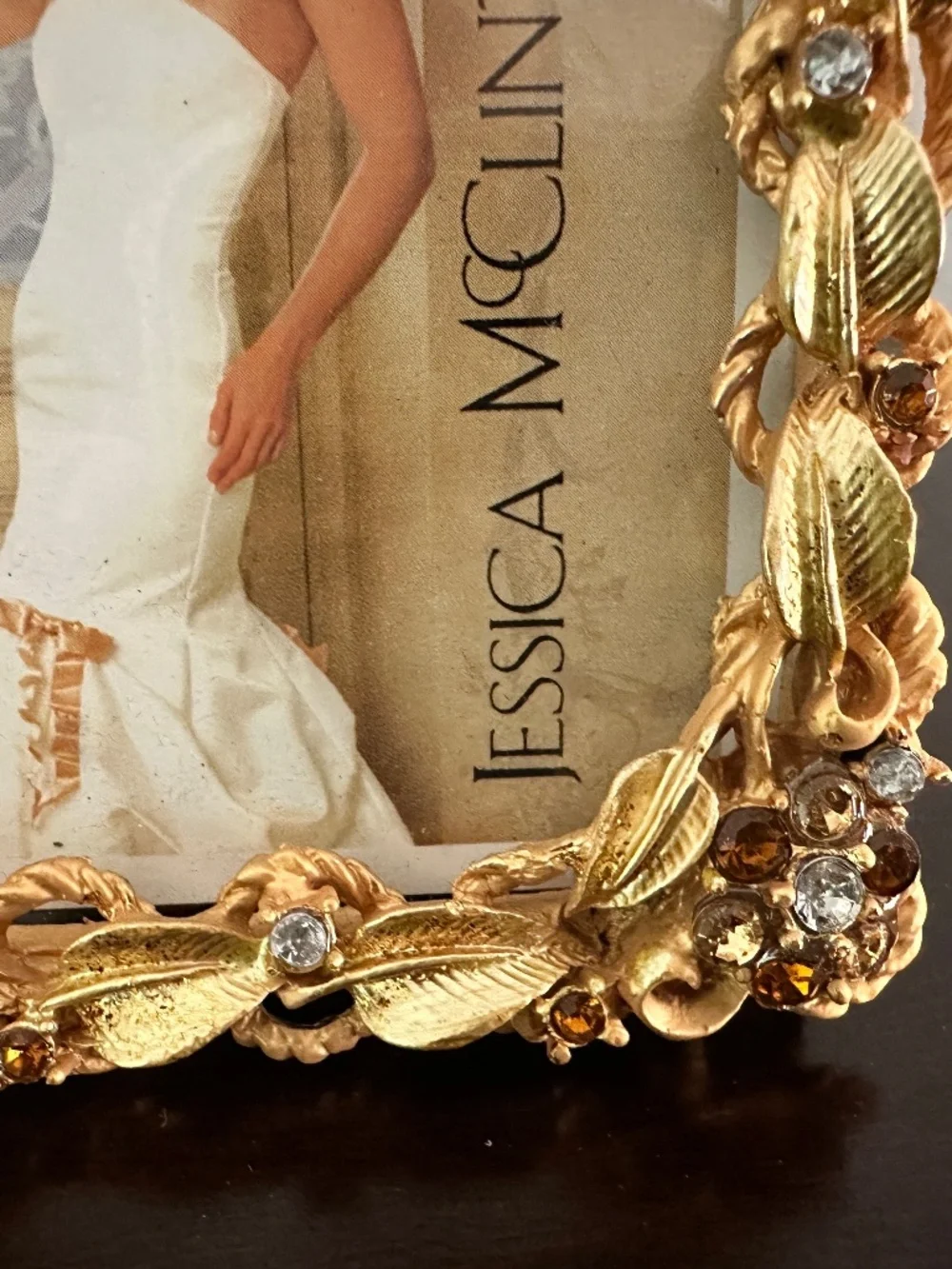 Vintage 3”x 3” Gold Rhinestone Jessica McClintock Ornate Photo Frame New